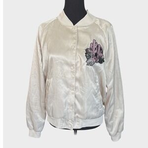 PINK Victoria's Secret Tan Satin Cactus Bomber Jacket, Size Medium, Retro